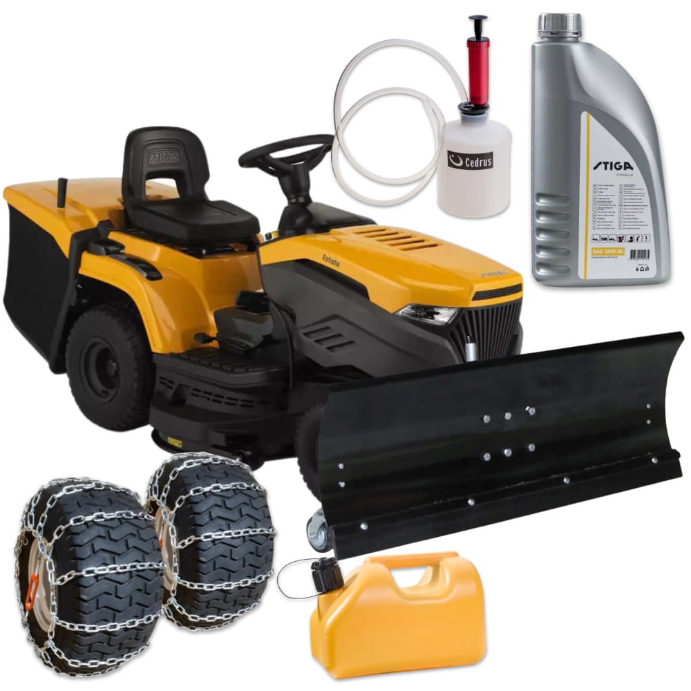 2T2630481_STX_A04 Traktorek spalinowy Stiga Estate 398 W SE + Zestaw do odśnieżania z pługiem 120 cm